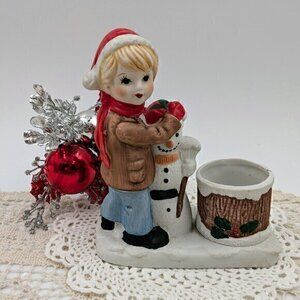Vintage CMA Inc. Verona Vergasi Candle Holder - Boy with Snowman